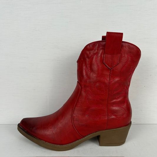 Leatherlook cowboylaarsje rood
