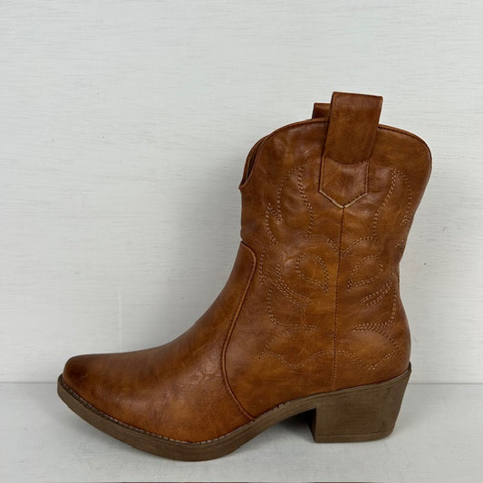 Leatherlook cowboylaarsje camel