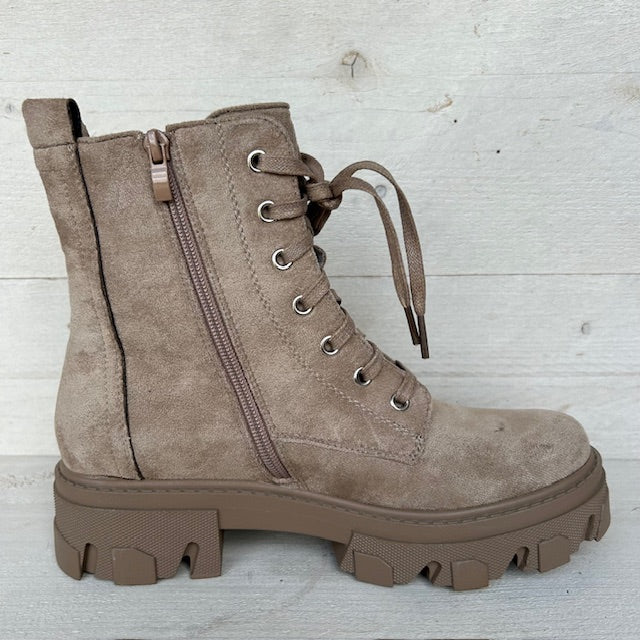 Suèdine veterboots met sierrits khaki