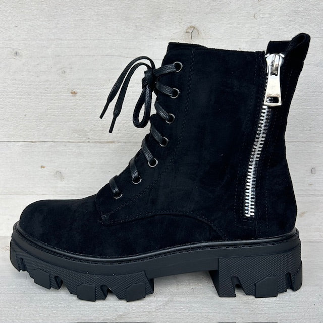 Suèdine veterboots met sierrits zwart