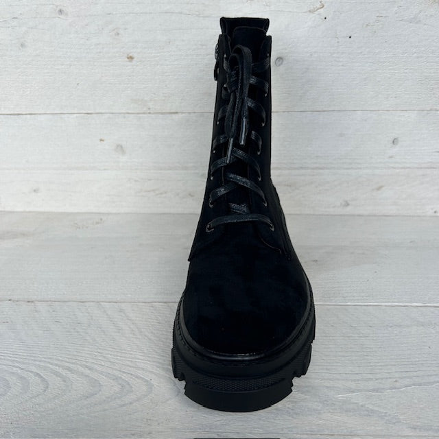 Suèdine veterboots met sierrits zwart