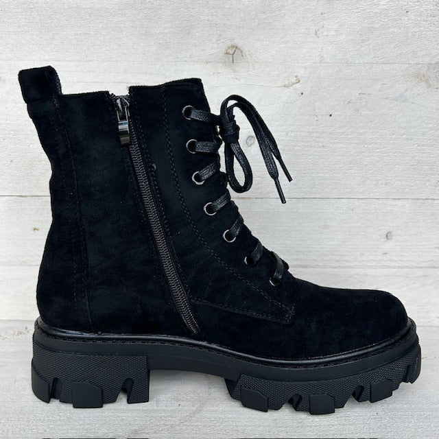 Suèdine veterboots met sierrits zwart