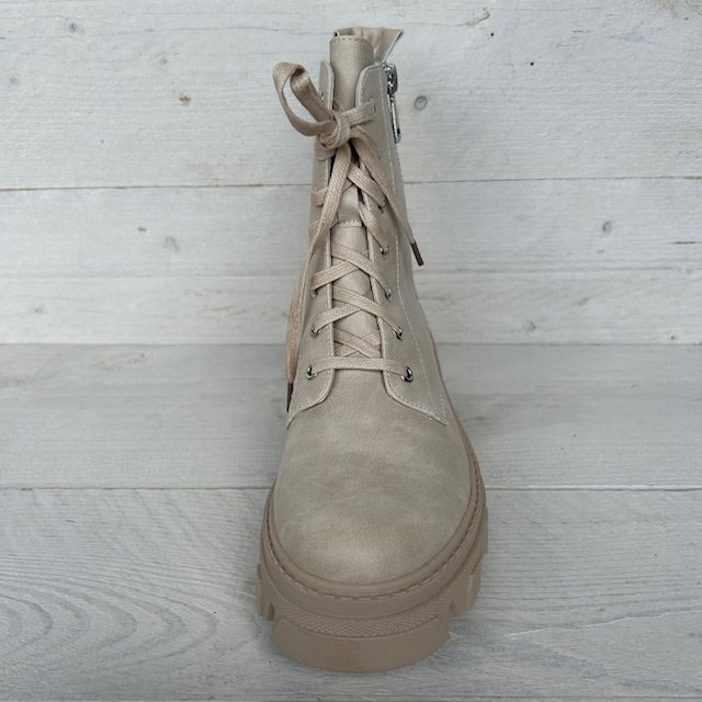 Leatherlook veterboots met sierrits beige