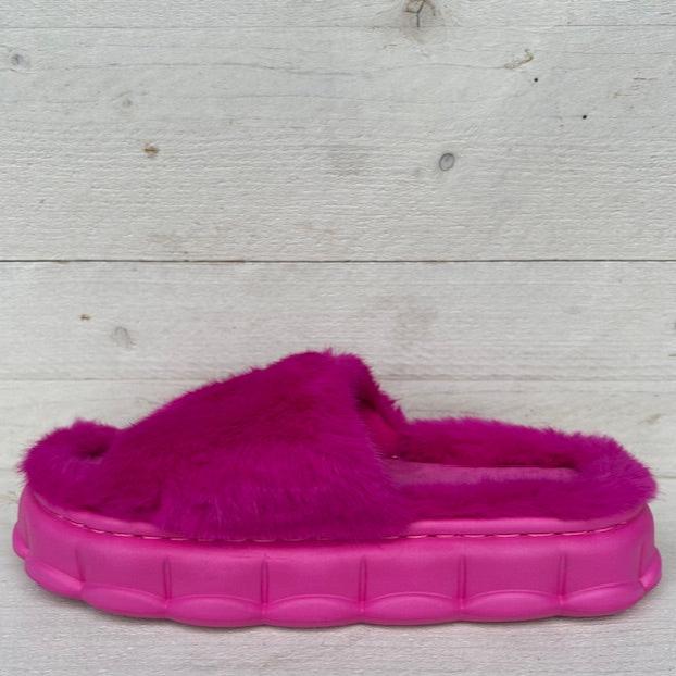 Furry pantoffels/ slides fuchsia