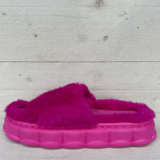 Furry pantoffels/ slides fuchsia