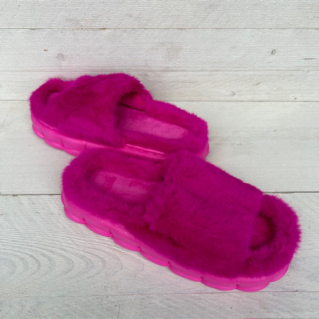 Furry pantoffels/ slides fuchsia