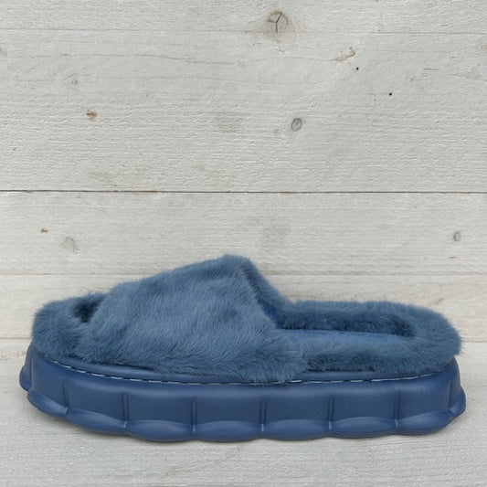 Furry pantoffels/ slides blauw