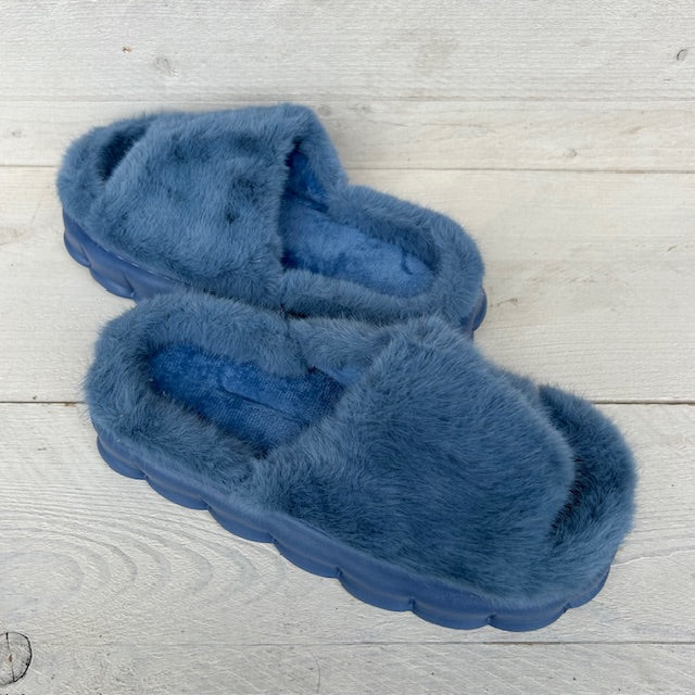 Furry pantoffels/ slides blauw