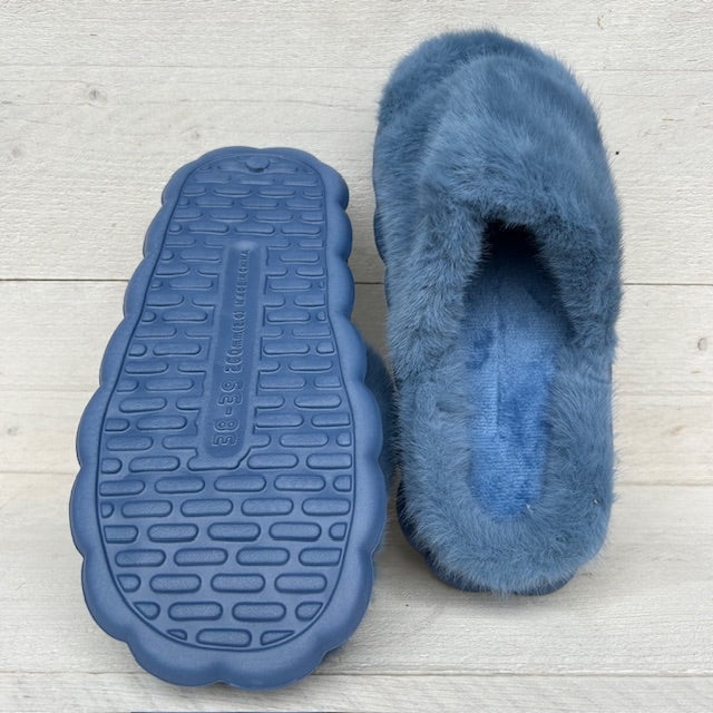 Furry pantoffels/ slides blauw