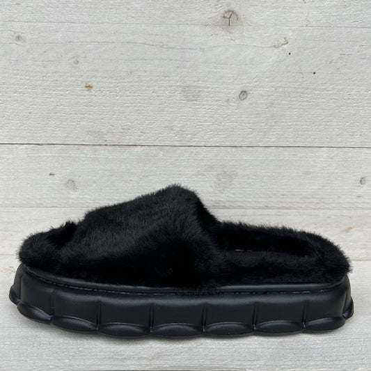 Furry pantoffels/ slides zwart