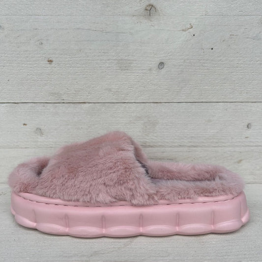 Furry pantoffels/ slides roze