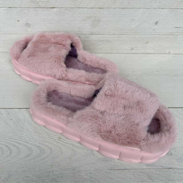 Furry pantoffels/ slides roze