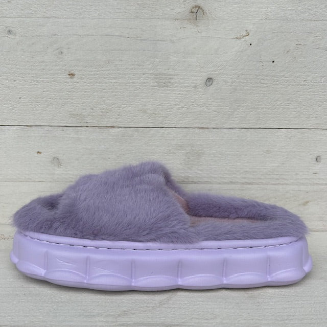 Furry pantoffels/ slides paars