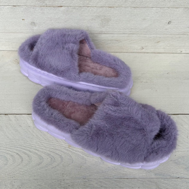 Furry pantoffels/ slides paars