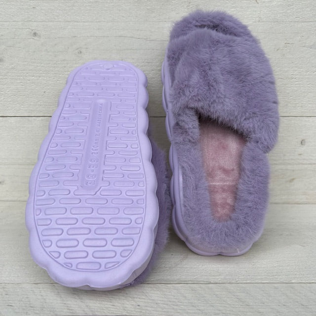 Furry pantoffels/ slides paars