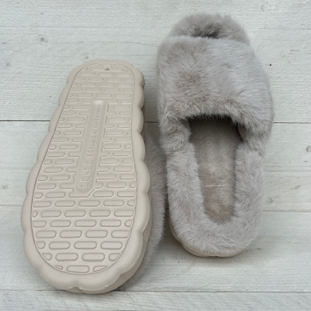 Furry pantoffels/ slides khaki