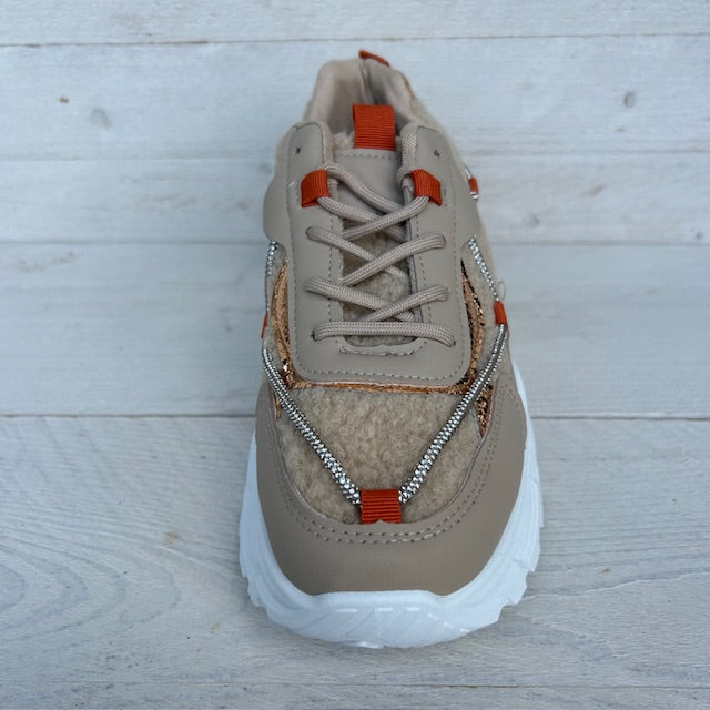 Shiny teddy sneakers khaki