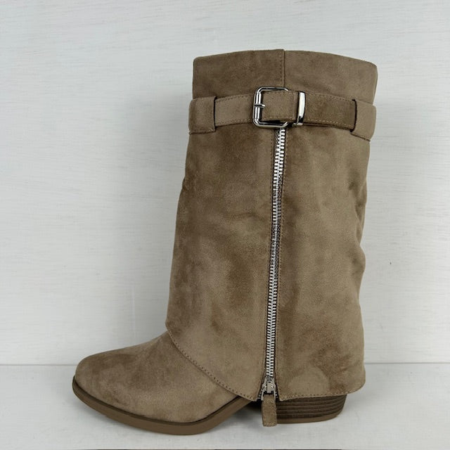 Stoere cowboylaarzen met sierlijke flap khaki