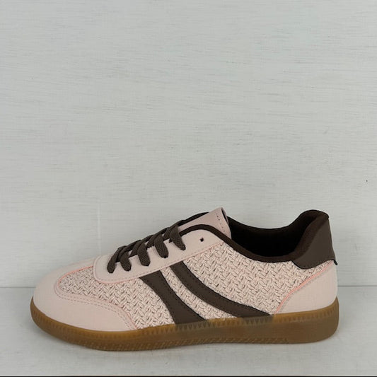 Retro sneakers met gevlochten motief roze
