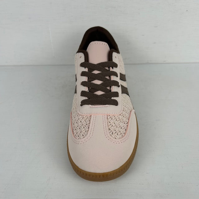 Retro sneakers met gevlochten motief roze
