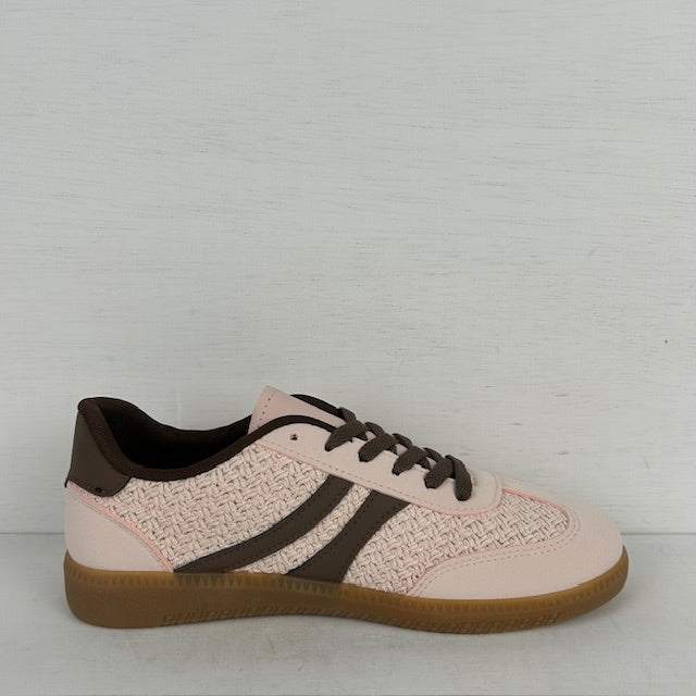 Retro sneakers met gevlochten motief roze