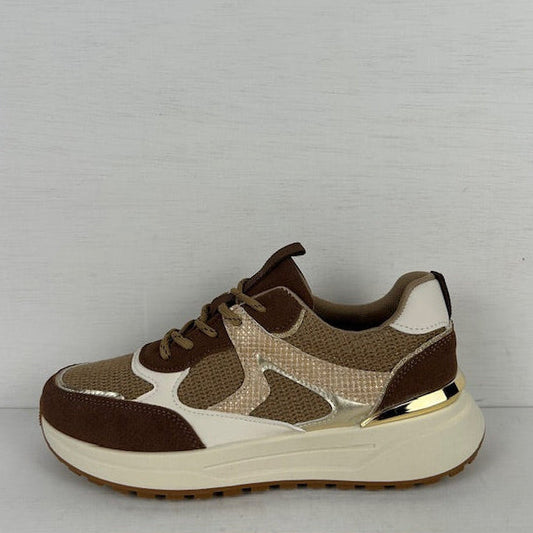 Casual sneakers met sportieve look bruin