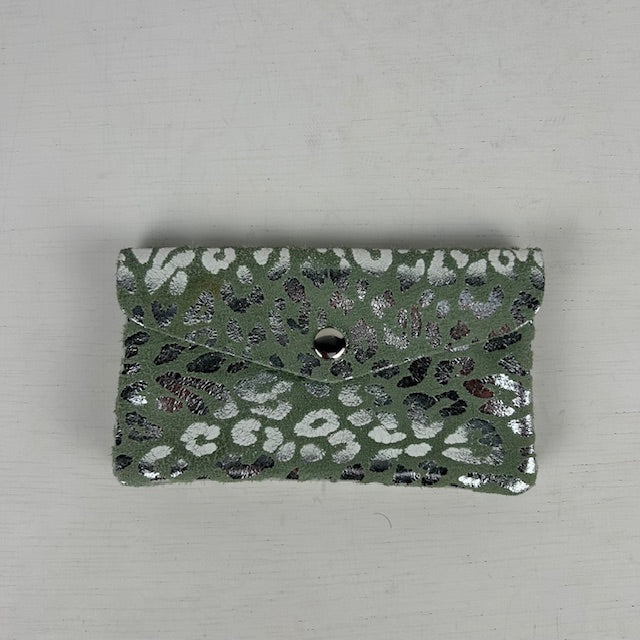 Real leather panter portemonnee groen zilver