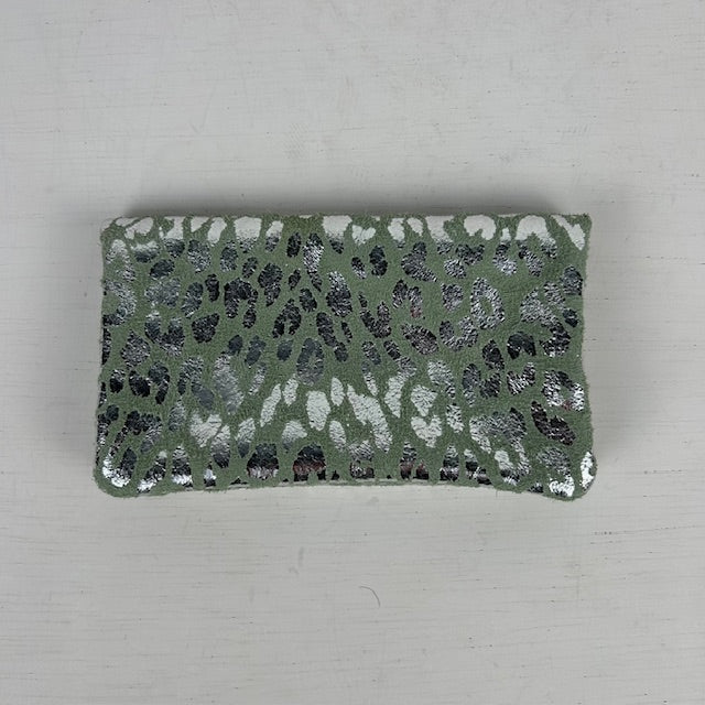 Real leather panter portemonnee groen zilver