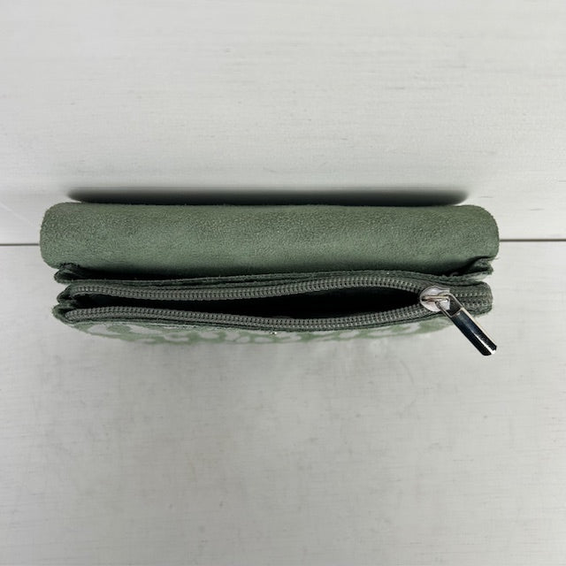Real leather panter portemonnee groen zilver