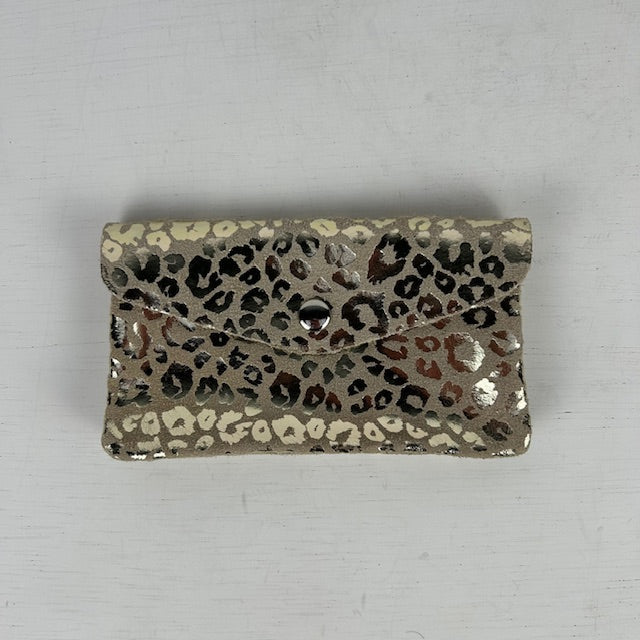 Real leather panter portemonnee beige goud