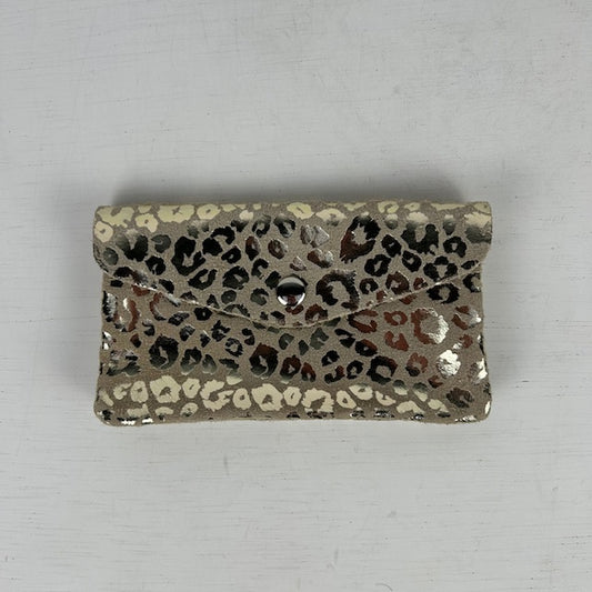 Real leather panter portemonnee beige goud
