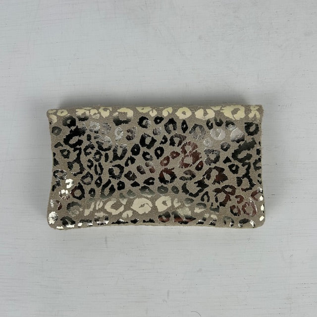 Real leather panter portemonnee beige goud