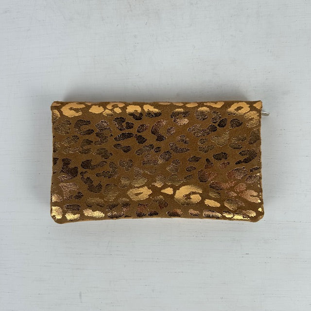 Real leather panter portemonnee camel brons