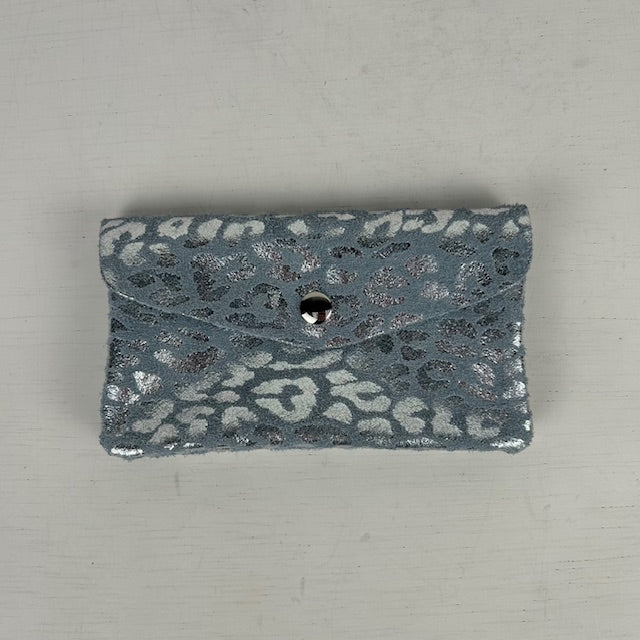 Real leather panter portemonnee blauw zilver