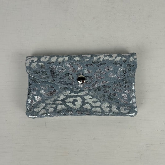 Real leather panter portemonnee blauw zilver