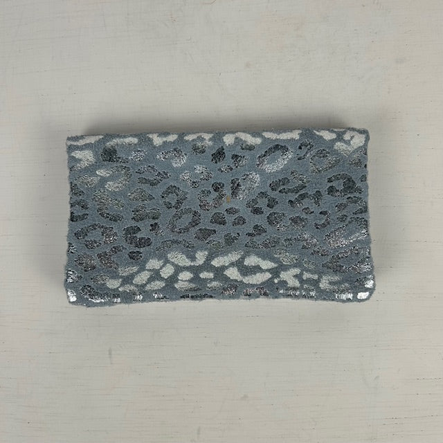 Real leather panter portemonnee blauw zilver