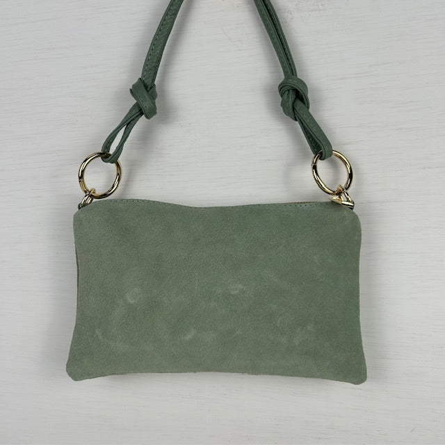 Real leather schoudertasje/ handtasje met studs groen