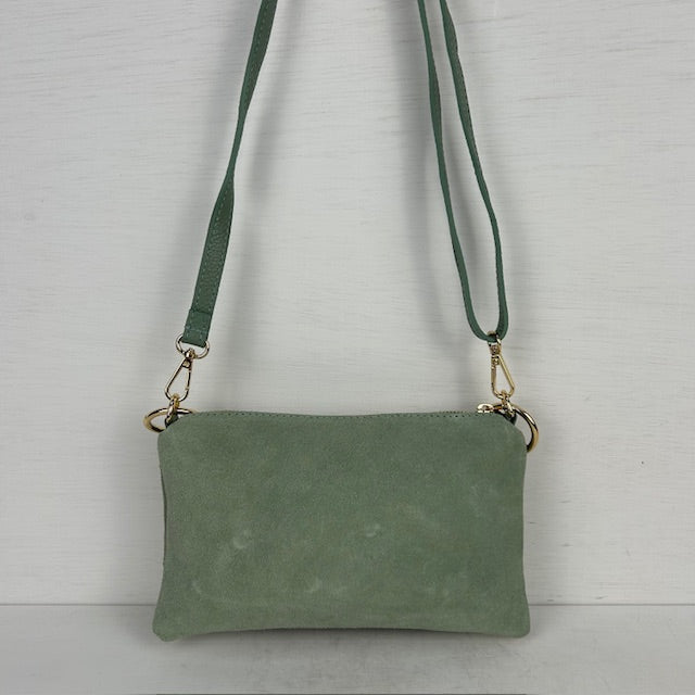 Real leather schoudertasje/ handtasje met studs groen