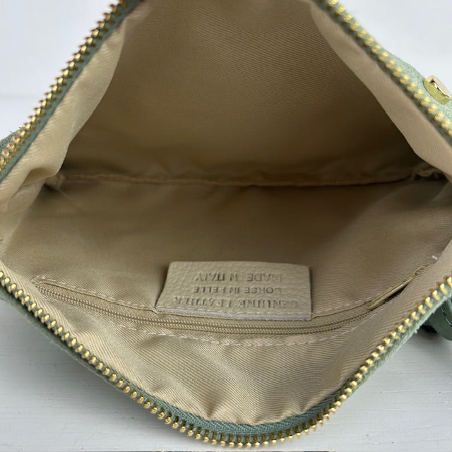 Real leather schoudertasje/ handtasje met studs groen