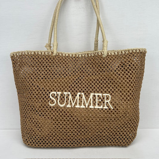 Rieten shopper met binnentas khaki