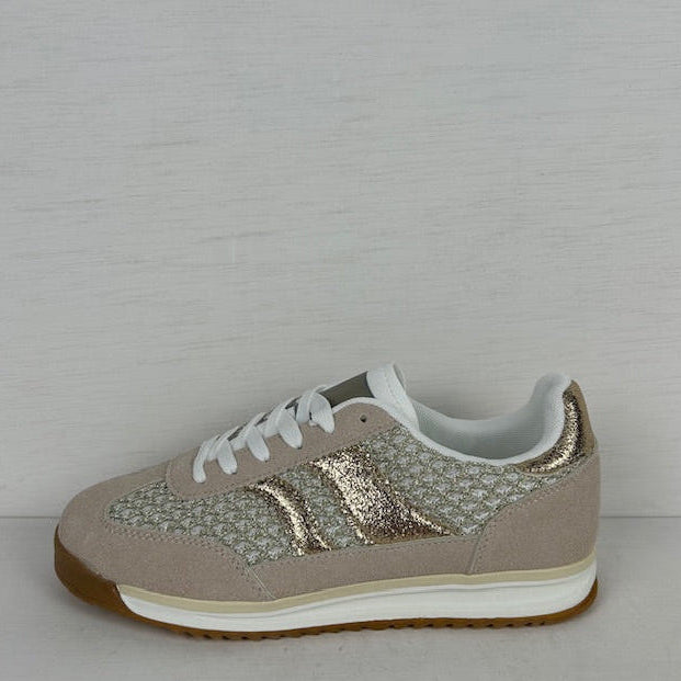 Casual sneakers met gevlochten motief beige