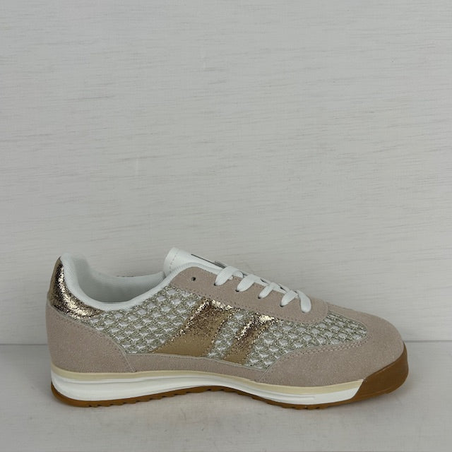 Casual sneakers met gevlochten motief beige