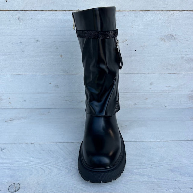 Shiny boots met flap zwart