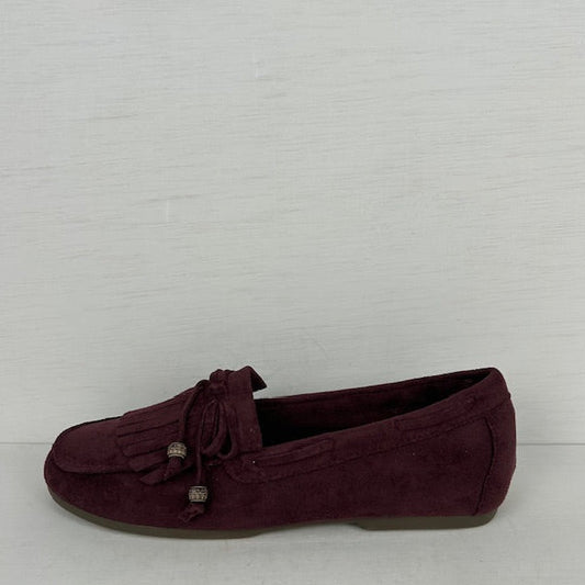 Suèdine instappers met franjes bordeaux rood