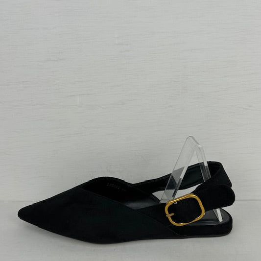 Suèdine slingbacks met platte zool zwart