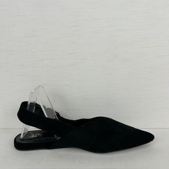 Suèdine slingbacks met platte zool zwart