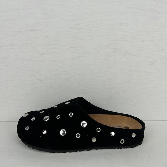 Instap slippers met studs zwart