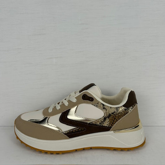 Casual sneakers met shiny details taupe