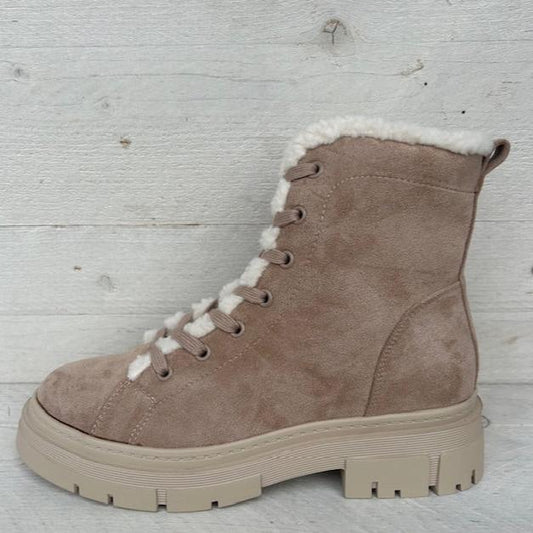 Veterboots met teddy randje khaki