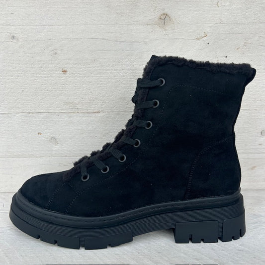 Veterboots met teddy randje zwart